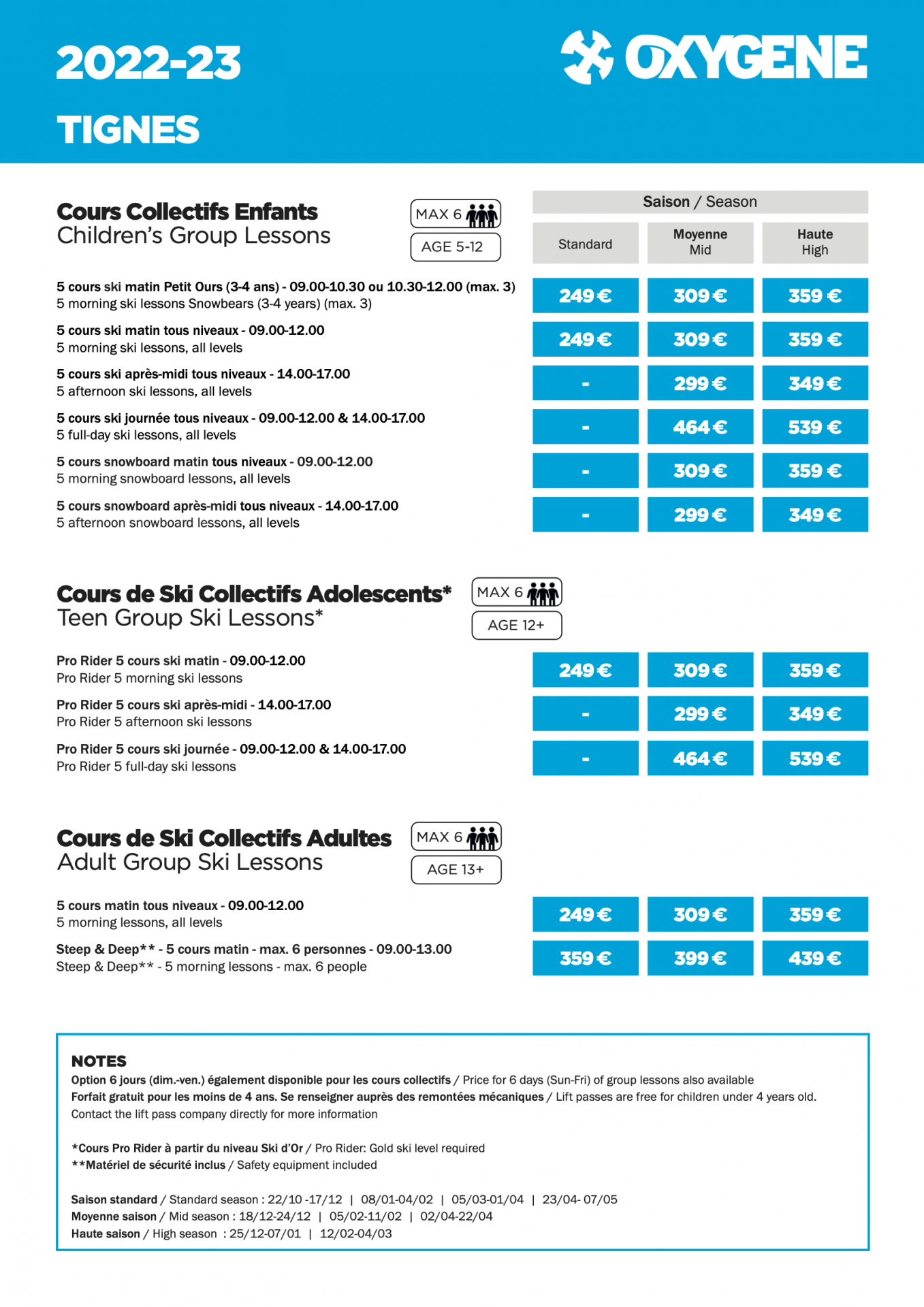 Price list tignes 1