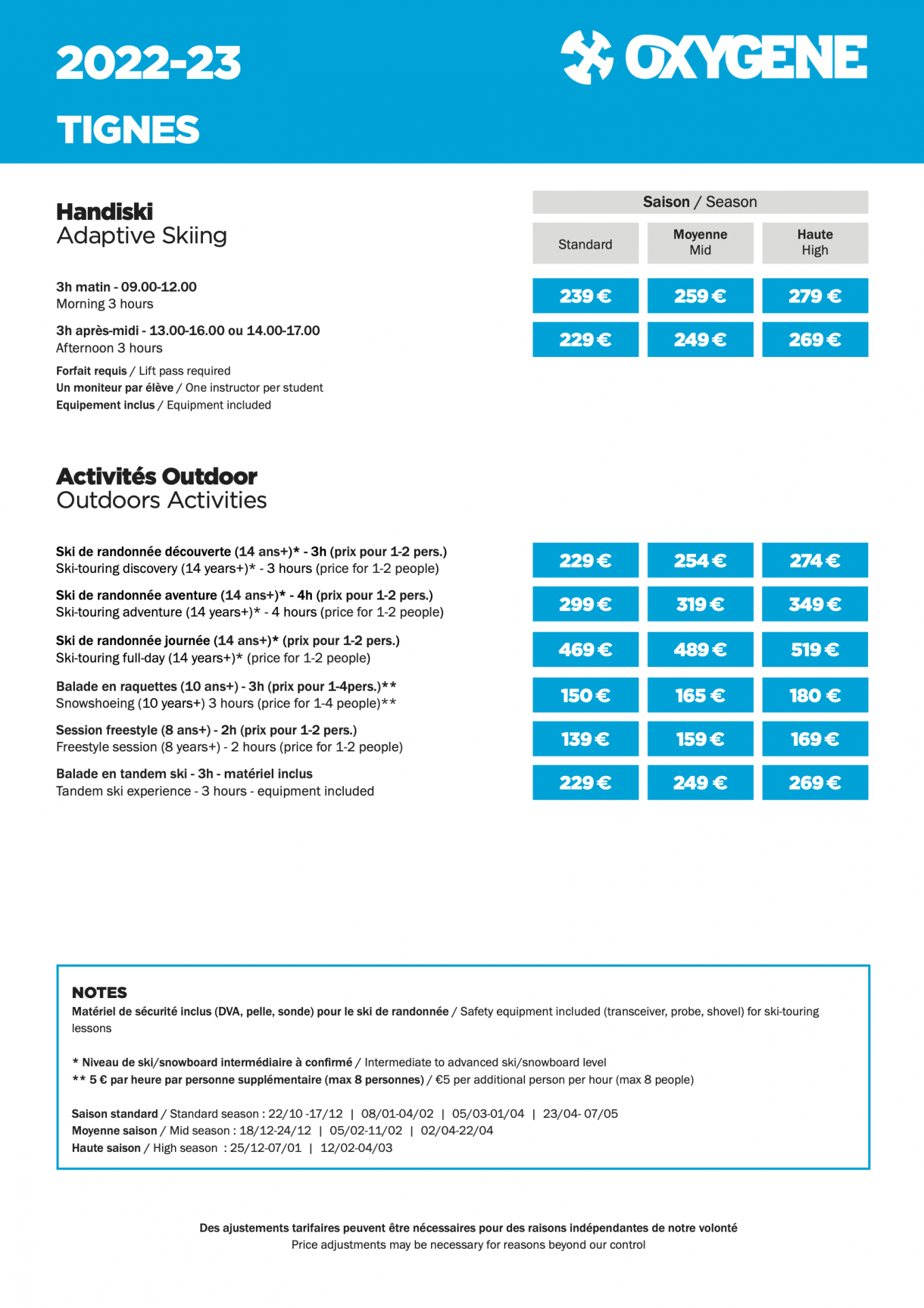 Price list tignes 3